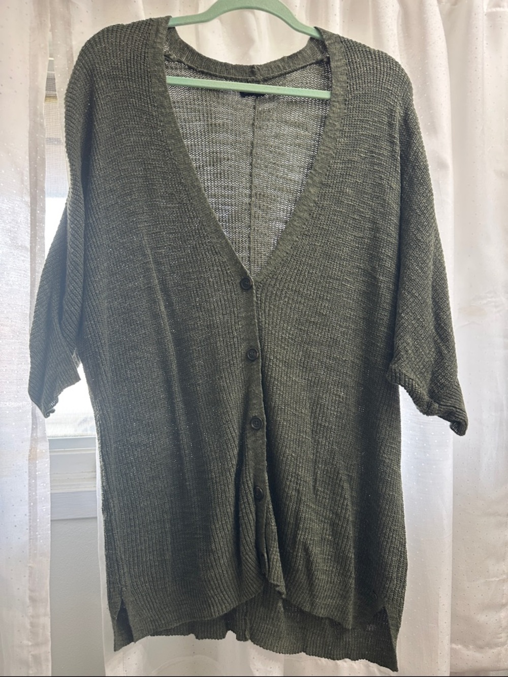 American Eagle Outfitters Olive Green Button-Front V-Neck Cardigan